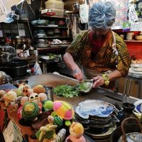The owner, cooking at Yasai Izakaya Genki in Tokyo