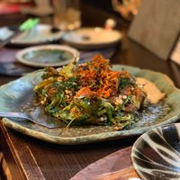 Special Okonomiyaki (savoury pancake) at Yasai Izakaya Genki in Tokyo