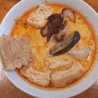Penang curry noodles (rice noodles) W slice of eggplant, tofu, and mock meats at Little Beans Gourmet in Canning Vale