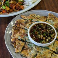 Korean "pancake" with garlic chives and scallions at Yong's Kal-Bi in Waimea