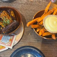 BBQ corn ribs & sweet potato fries   at Mr Bao in South East London