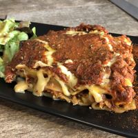 lasagna, one of the best I’ve ever tried actually. layered with aubergine, fresh tomato and a delicious vegan cheese and veggie mince. at La Cabane en Ville in Aix-en-provence