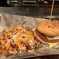 Golden State burger and sweet potato fries  at Bareburger -  W 57th in New York City
