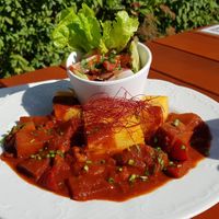 Gulsch aus steckrübe, Maronen, Polentaschnitte, grüner Salat at Berggasthof Gerstruben in Oberstdorf