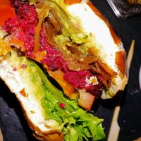 Beetroot burger with avocado at Café Cathedral in Oslo
