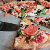 Veg Out pizza. Photo credits to my mom :9  at Mellow Mushroom in Williamsburg