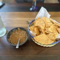 Chips and warm, spicy salsa at the tablee  at Luna Mexicana in Joliet