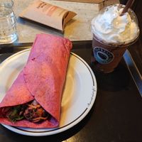 Jackfruit wrap with Frapino vegan chocolate and vegan cream at Espresso House - Östra Förstadsgatan in Malmo