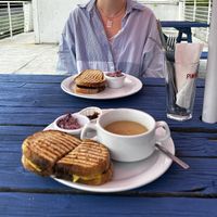 Onion Bhaji & Chutney Toastie + Sausage Hashbrown & Cheese Toastie  at The Ark in Northampton