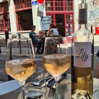 Lunch at a shady table on a quiet side street at Laska in Lyon