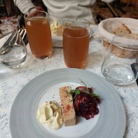 Starter (Feb 2023) ALL VEGAN foie gras, chantilly with cumin, onion chutney with goji at Laska in Lyon