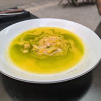 Zucchini gazpacho with basil oil. Nothing much else going on with that. at Laska in Lyon