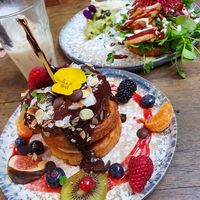 GF chocolate hazelnut & GF chicken avocado pancakes - sooo good at Mr. Stacks in Amsterdam