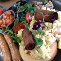 Vegan English Breakfast with pancakes at Mr. Stacks in Amsterdam
