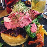 Pancakes and hummus, a match made in vegan heaven! at Mr. Stacks in Amsterdam