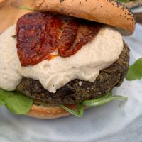 bagel burger mushroom and cashnew at Tropical Soul in Gran Canaria