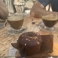 chocolate cake and coffee at Tropical Soul in Gran Canaria