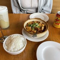 Mapu tofu, apple soda and a tea drink, I think    at Pine & Crane in Los Angeles