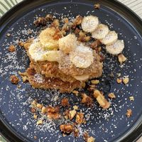 We went back for the banana pancakes! at Karma in Santorini