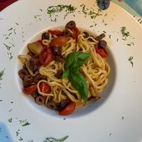 pasta dish  at Karma in Santorini