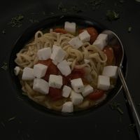 Skordomakarona  at Karma in Santorini