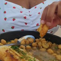 Revythia Chickpea Stew served with pitta and fresh oregano (delicious!)  at Karma in Santorini