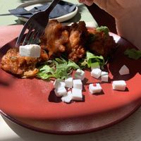 Tomato balls with vegan feta  at Karma in Santorini