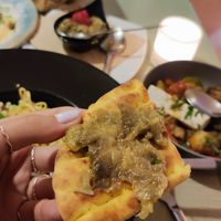 pita bread with aubergine dip at Karma in Santorini