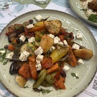 Sufiko Irarias (pumpkin, potato, tomatoes, carrots, eggplant) with vegan feta  at Karma in Santorini