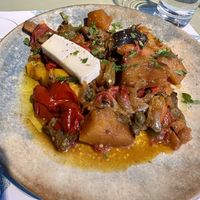 Soufiko ikarias w/ a vegan feta substitute  at Karma in Santorini