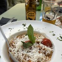 Vegan homemade pasta with vegan cheese  at Karma in Santorini