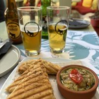 Vegan appetizer - eggplants with pita breadd  at Karma in Santorini