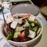 Greek salad with vegan feta at Karma in Santorini