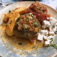 Stuffed tomato and pepper   at Karma in Santorini