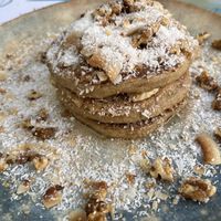 “Inner calmness” Pancakes with vegan honey   at Karma in Santorini
