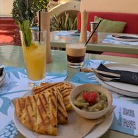 Aubergine dip and bread at Karma in Santorini