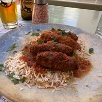Vegan smyrni style soutzokakia (with chickpeas instead of meat!)  at Karma in Santorini