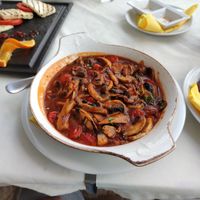 Garlic and tomato mushrooms (no cheese, as a starter) at Casiopia Greek Taverna in Corfu