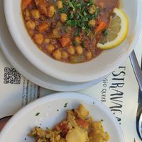zuppa marocchina di legumi e stufato di cavolfiore at Estravagario in Bologna
