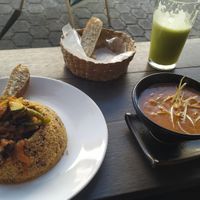 Cous cous, gazpacho y jugo de Aztlan at Ecos del Mundo in Mexico City