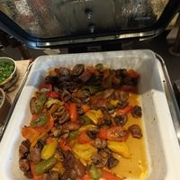 Fried vegetables on hot plate at Scandic Triangeln in Malmo