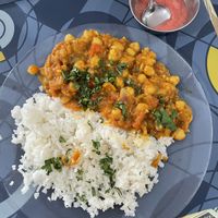 Chickpea curry, really tasty!  at Yaku in Samaipata