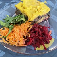 Slice with black beans and plantain, also delicious  at Yaku in Samaipata