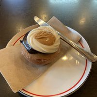 Choc and peanut butter doughnut, yum! at Willi's Kitchen in Wellington