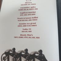 Booze menu 2021 at Pino's in Islington