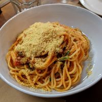Red pasta at Pino's in Islington