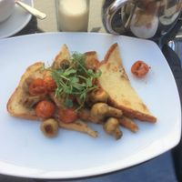 Lovely sweet mushrooms on vegan French toast. at The Yard in Oakham