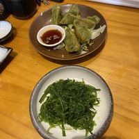 Spinach gyoza and seaweed salad at Kenji Sushi in Edinburgh