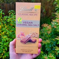 Vegan Lindt Bars Sold in the Shop (Caramel Sea Salt). at Fron Goch Garden Centre in Caernarfon