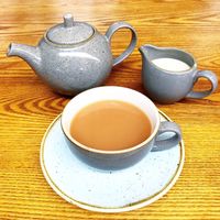 Tea with soya milk at Fron Goch Garden Centre in Caernarfon